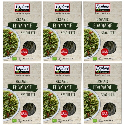 Pack of 6, Organic Edamame Spaghetti - 200 g - Gluten Free, High Protein Pasta, Easy to Make - USDA Certified Organic, Vegan, Kosher, Non GMO